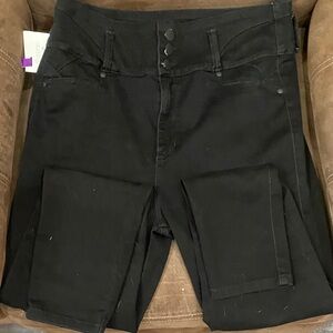 Women’s High-Rise Black Wide-Leg Shapewear Jeans with Triple Button Front